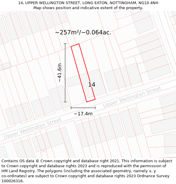 14, UPPER WELLINGTON STREET, LONG EATON, NOTTINGHAM, NG10 4NH: Plot and title map