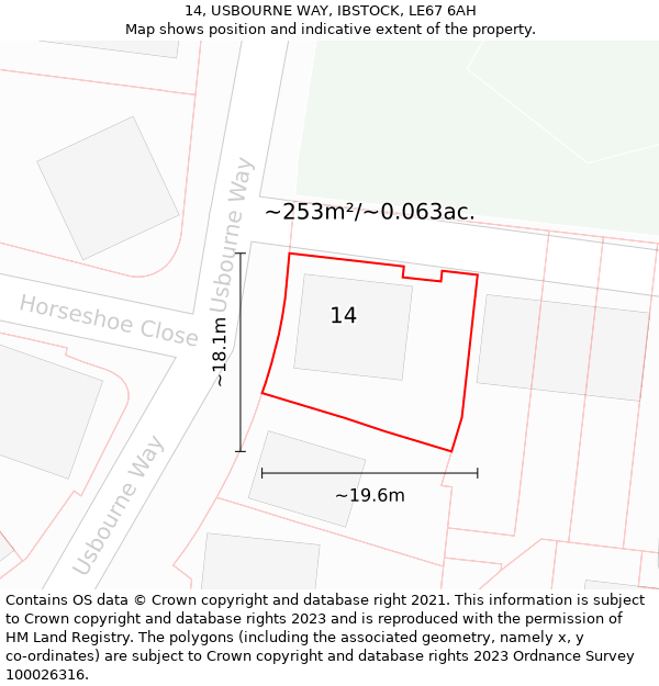 14, USBOURNE WAY, IBSTOCK, LE67 6AH: Plot and title map