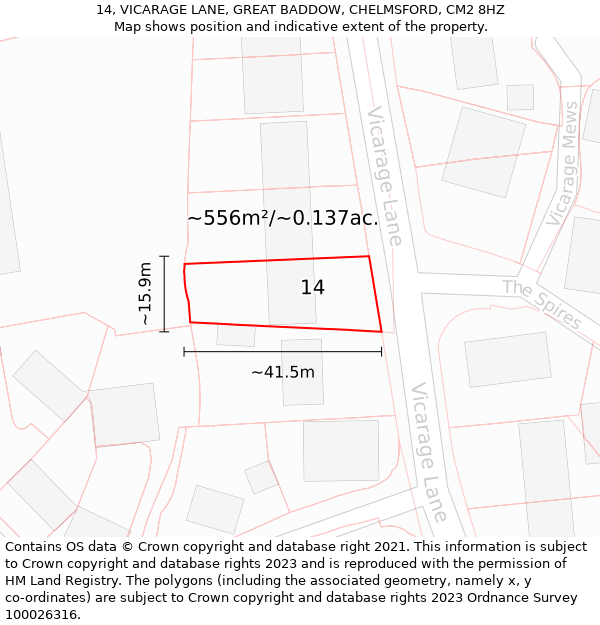 14, VICARAGE LANE, GREAT BADDOW, CHELMSFORD, CM2 8HZ: Plot and title map