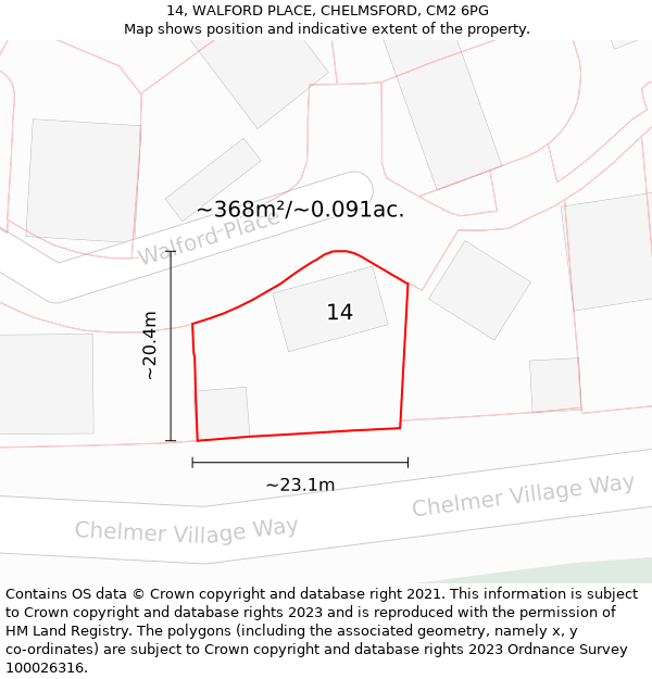 14, WALFORD PLACE, CHELMSFORD, CM2 6PG: Plot and title map