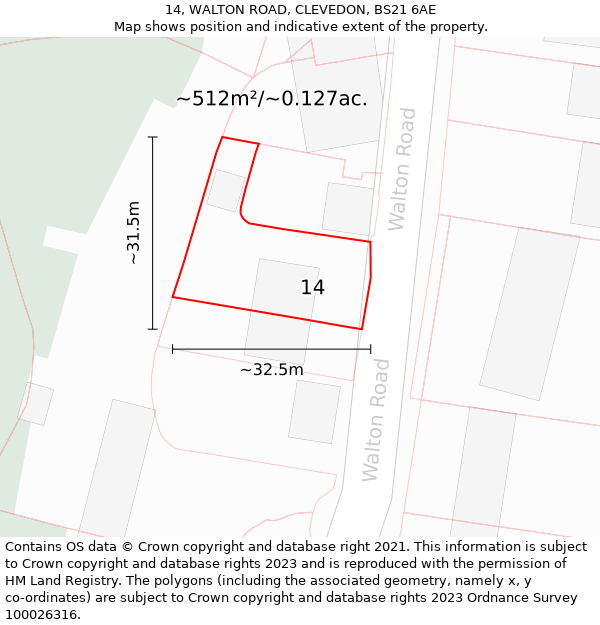 14, WALTON ROAD, CLEVEDON, BS21 6AE: Plot and title map