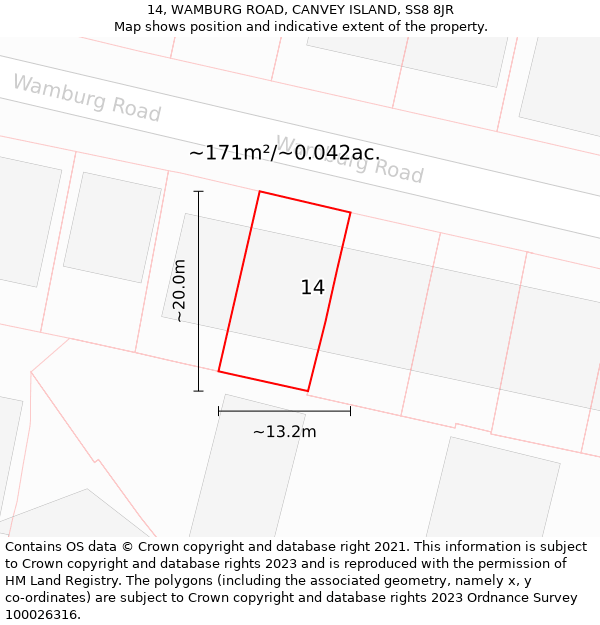 14, WAMBURG ROAD, CANVEY ISLAND, SS8 8JR: Plot and title map