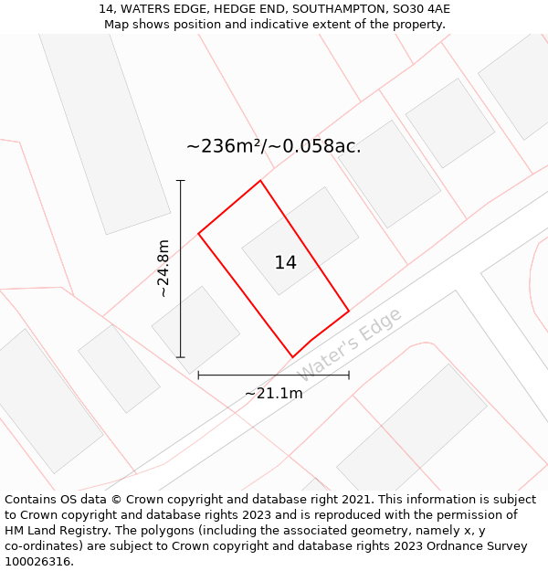 14, WATERS EDGE, HEDGE END, SOUTHAMPTON, SO30 4AE: Plot and title map