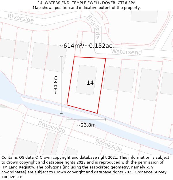 14, WATERS END, TEMPLE EWELL, DOVER, CT16 3PA: Plot and title map