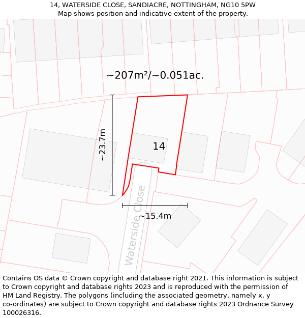 14, WATERSIDE CLOSE, SANDIACRE, NOTTINGHAM, NG10 5PW: Plot and title map