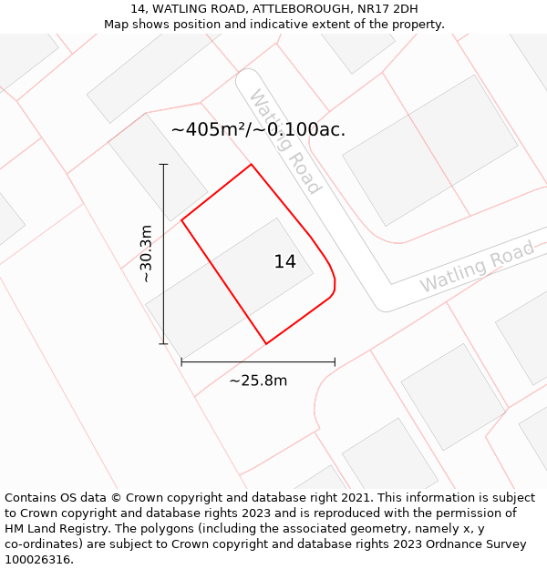 14, WATLING ROAD, ATTLEBOROUGH, NR17 2DH: Plot and title map