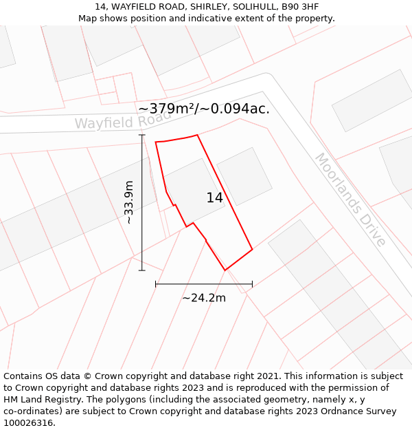 14, WAYFIELD ROAD, SHIRLEY, SOLIHULL, B90 3HF: Plot and title map