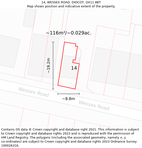 14, WESSEX ROAD, DIDCOT, OX11 8BT: Plot and title map