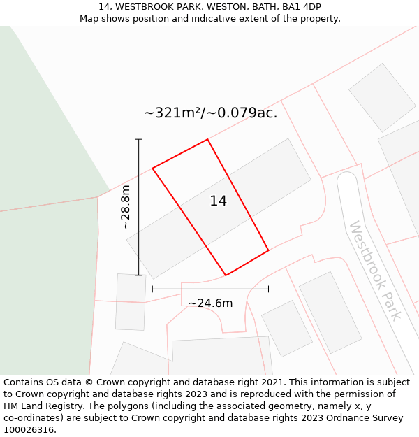 14, WESTBROOK PARK, WESTON, BATH, BA1 4DP: Plot and title map