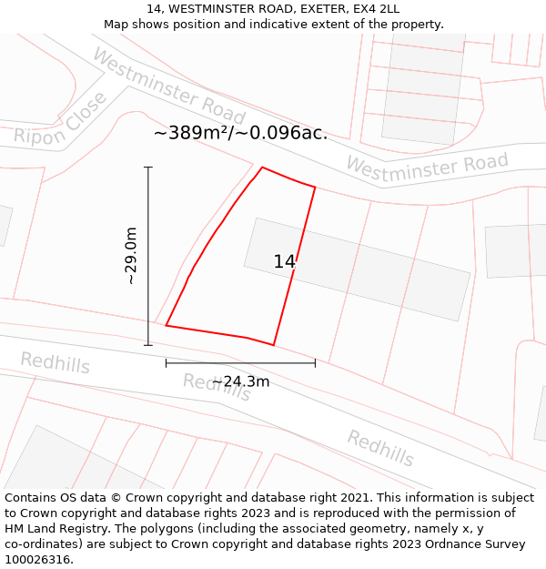 14, WESTMINSTER ROAD, EXETER, EX4 2LL: Plot and title map