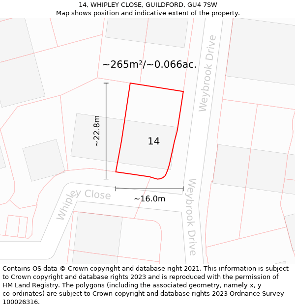 14, WHIPLEY CLOSE, GUILDFORD, GU4 7SW: Plot and title map