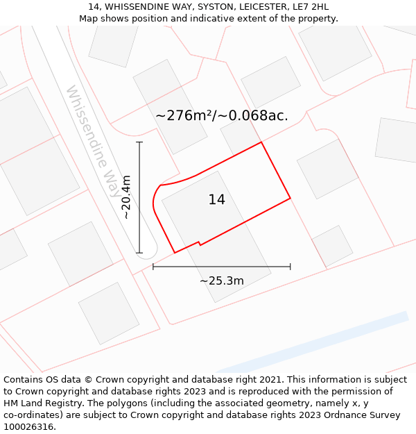 14, WHISSENDINE WAY, SYSTON, LEICESTER, LE7 2HL: Plot and title map