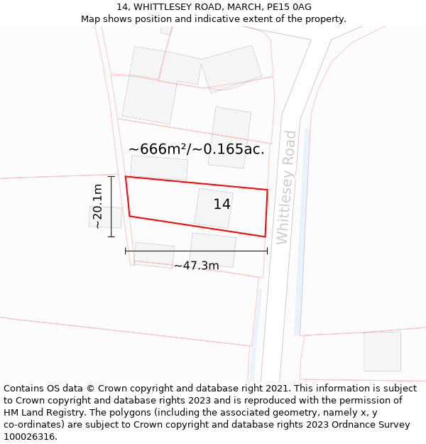 14, WHITTLESEY ROAD, MARCH, PE15 0AG: Plot and title map