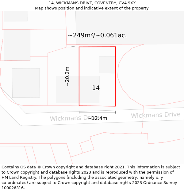 14, WICKMANS DRIVE, COVENTRY, CV4 9XX: Plot and title map