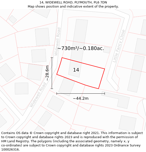 14, WIDEWELL ROAD, PLYMOUTH, PL6 7DN: Plot and title map