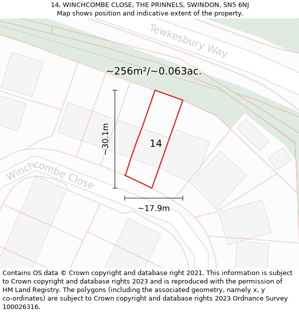 14, WINCHCOMBE CLOSE, THE PRINNELS, SWINDON, SN5 6NJ: Plot and title map