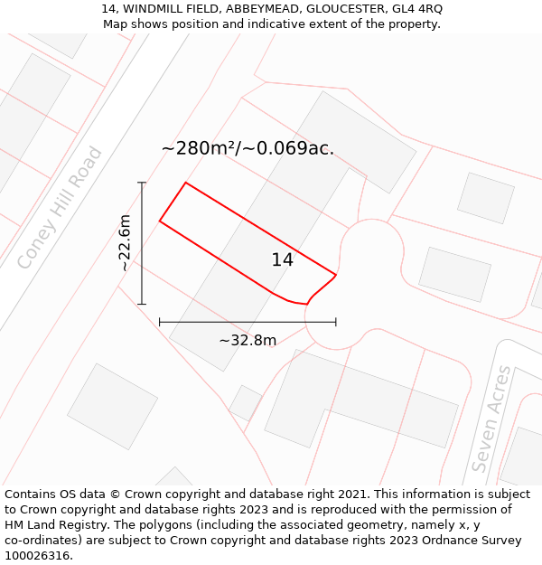 14, WINDMILL FIELD, ABBEYMEAD, GLOUCESTER, GL4 4RQ: Plot and title map