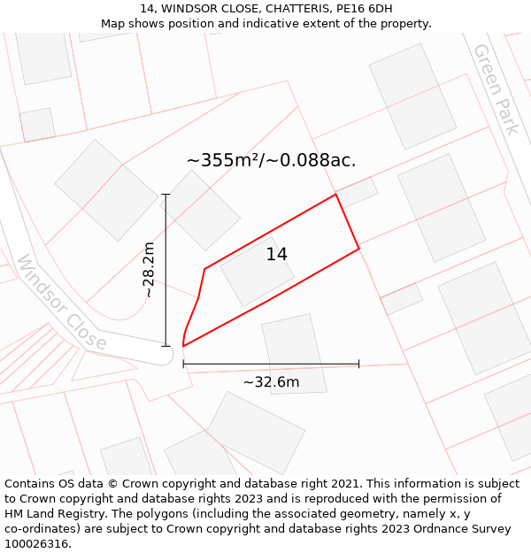 14, WINDSOR CLOSE, CHATTERIS, PE16 6DH: Plot and title map