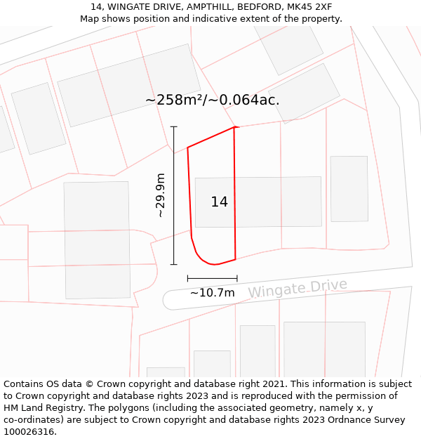 14, WINGATE DRIVE, AMPTHILL, BEDFORD, MK45 2XF: Plot and title map