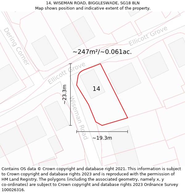 14, WISEMAN ROAD, BIGGLESWADE, SG18 8LN: Plot and title map