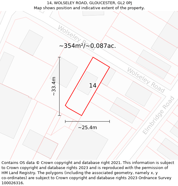 14, WOLSELEY ROAD, GLOUCESTER, GL2 0PJ: Plot and title map