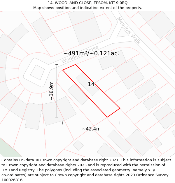 14, WOODLAND CLOSE, EPSOM, KT19 0BQ: Plot and title map