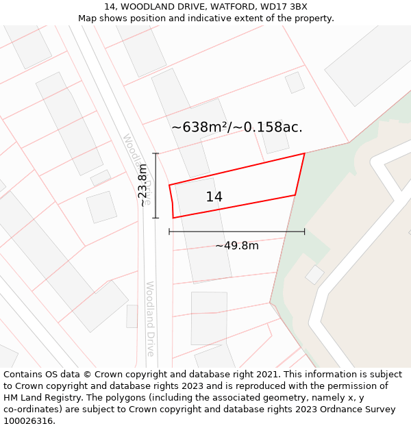 14, WOODLAND DRIVE, WATFORD, WD17 3BX: Plot and title map
