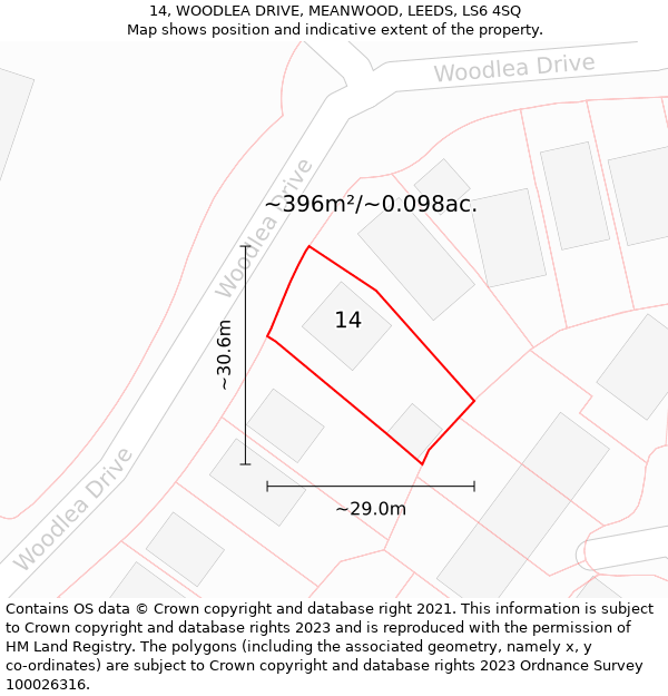 14, WOODLEA DRIVE, MEANWOOD, LEEDS, LS6 4SQ: Plot and title map