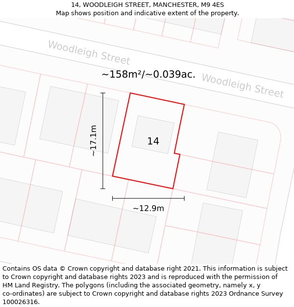 14, WOODLEIGH STREET, MANCHESTER, M9 4ES: Plot and title map