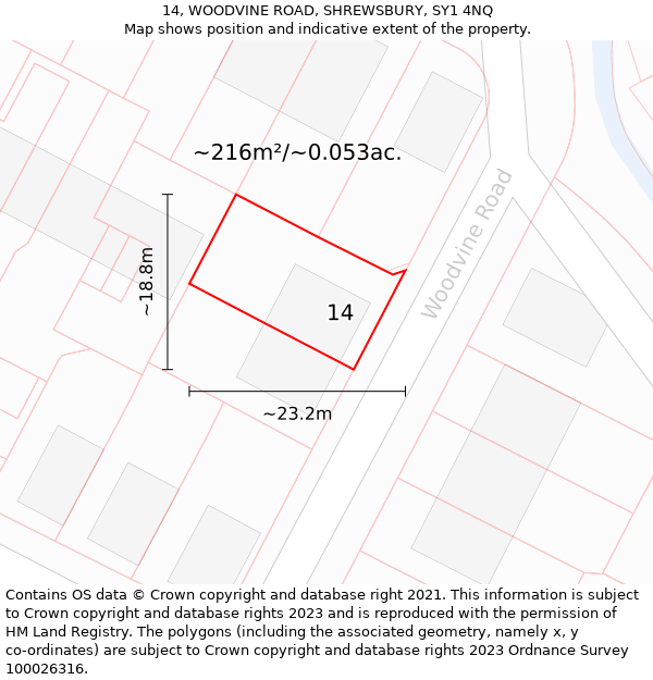 14, WOODVINE ROAD, SHREWSBURY, SY1 4NQ: Plot and title map