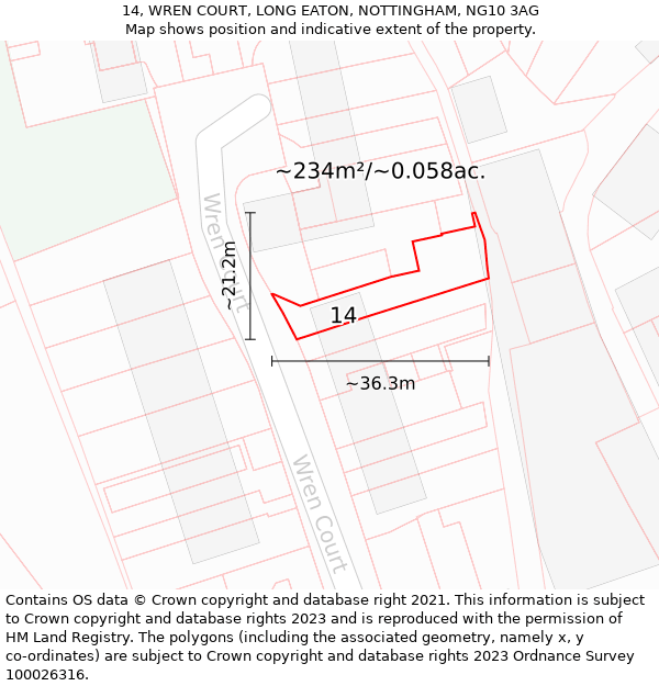 14, WREN COURT, LONG EATON, NOTTINGHAM, NG10 3AG: Plot and title map