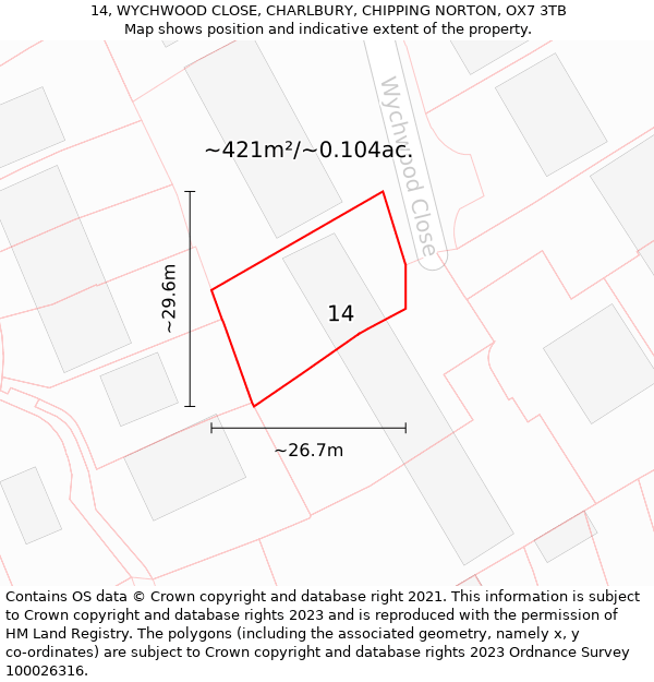 14, WYCHWOOD CLOSE, CHARLBURY, CHIPPING NORTON, OX7 3TB: Plot and title map