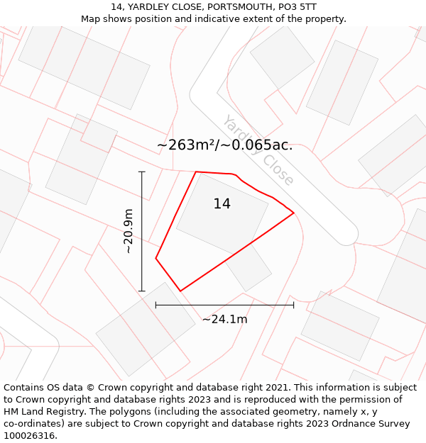 14, YARDLEY CLOSE, PORTSMOUTH, PO3 5TT: Plot and title map