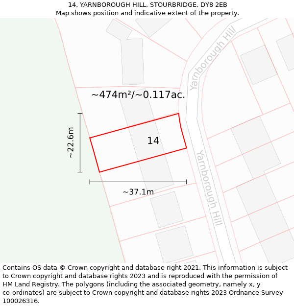 14, YARNBOROUGH HILL, STOURBRIDGE, DY8 2EB: Plot and title map