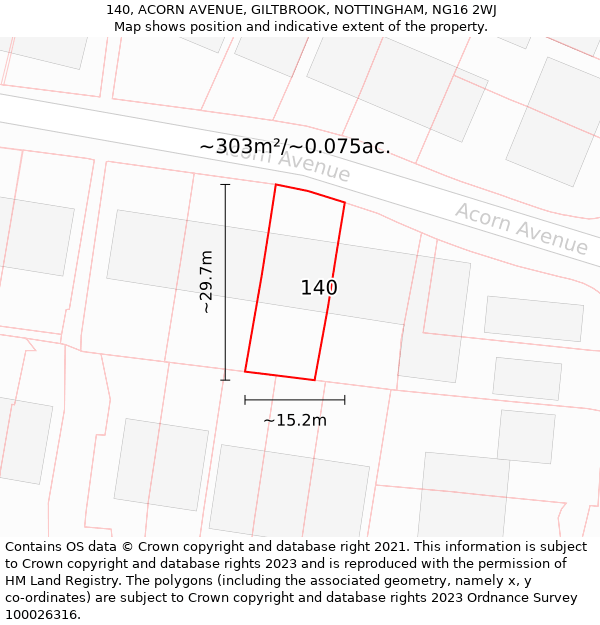 140, ACORN AVENUE, GILTBROOK, NOTTINGHAM, NG16 2WJ: Plot and title map