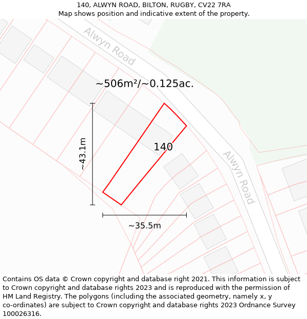 140, ALWYN ROAD, BILTON, RUGBY, CV22 7RA: Plot and title map