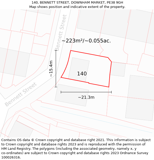 140, BENNETT STREET, DOWNHAM MARKET, PE38 9GH: Plot and title map