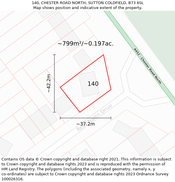 140, CHESTER ROAD NORTH, SUTTON COLDFIELD, B73 6SL: Plot and title map