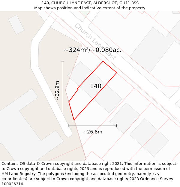 140, CHURCH LANE EAST, ALDERSHOT, GU11 3SS: Plot and title map