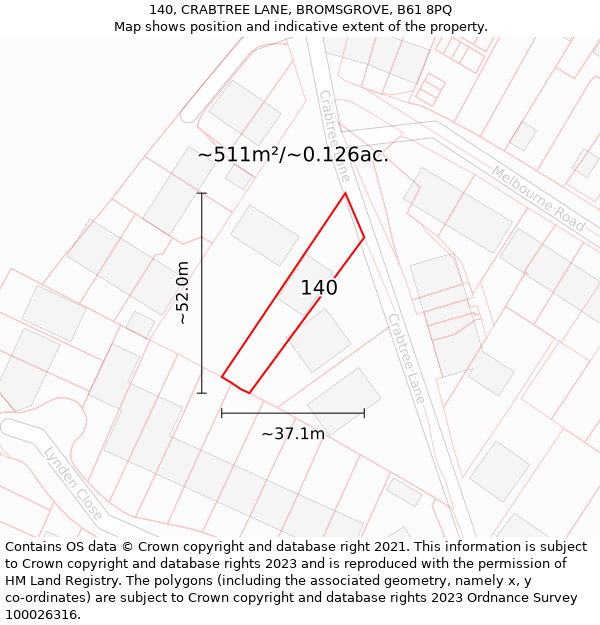 140, CRABTREE LANE, BROMSGROVE, B61 8PQ: Plot and title map