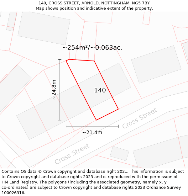 140, CROSS STREET, ARNOLD, NOTTINGHAM, NG5 7BY: Plot and title map