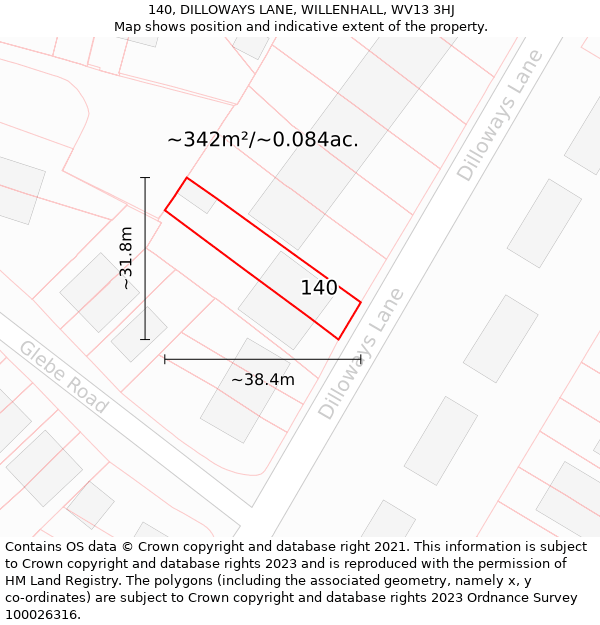 140, DILLOWAYS LANE, WILLENHALL, WV13 3HJ: Plot and title map