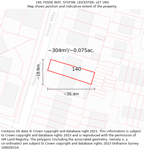 140, FOSSE WAY, SYSTON, LEICESTER, LE7 1NG: Plot and title map