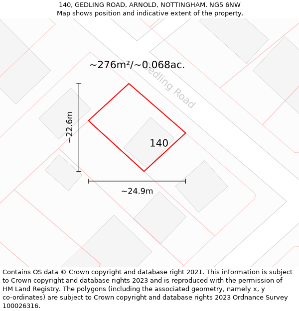 140, GEDLING ROAD, ARNOLD, NOTTINGHAM, NG5 6NW: Plot and title map