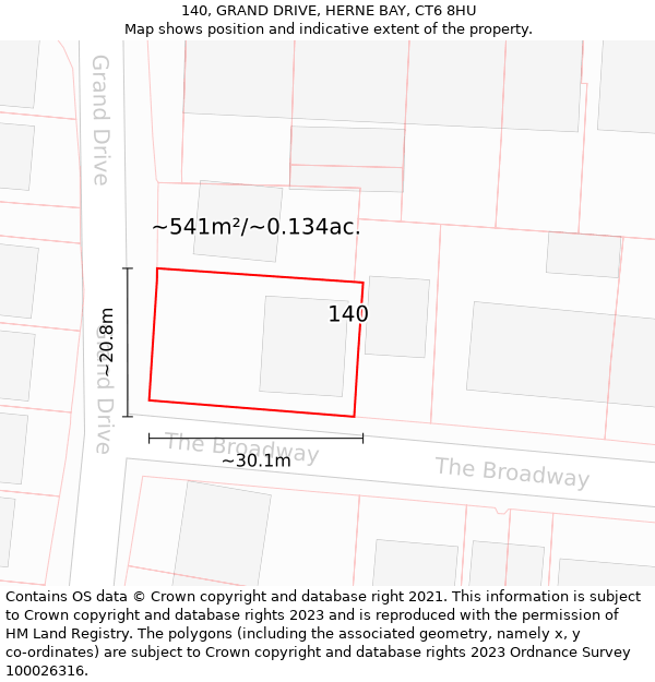140, GRAND DRIVE, HERNE BAY, CT6 8HU: Plot and title map