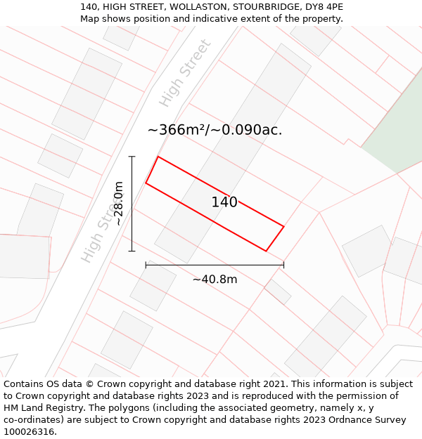 140, HIGH STREET, WOLLASTON, STOURBRIDGE, DY8 4PE: Plot and title map