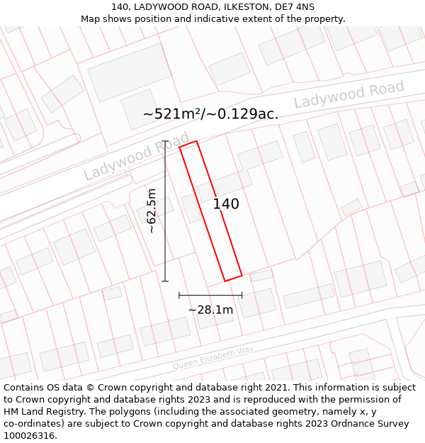 140, LADYWOOD ROAD, ILKESTON, DE7 4NS: Plot and title map