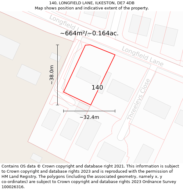 140, LONGFIELD LANE, ILKESTON, DE7 4DB: Plot and title map