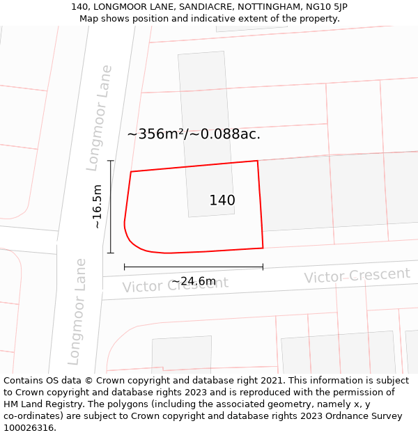 140, LONGMOOR LANE, SANDIACRE, NOTTINGHAM, NG10 5JP: Plot and title map