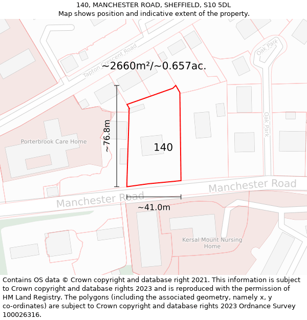 140, MANCHESTER ROAD, SHEFFIELD, S10 5DL: Plot and title map